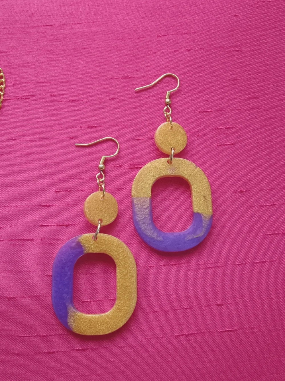 Gold and Purple Oval Drop Earrings - Women Jewelry